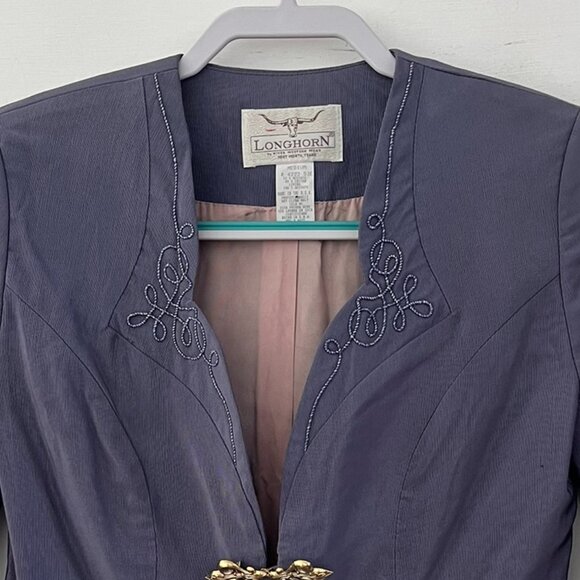 Vintage Longhorn Purple Embroidery Gold-Tone Scroll Claps Western Jacket Sz Med - Picture 9 of 10